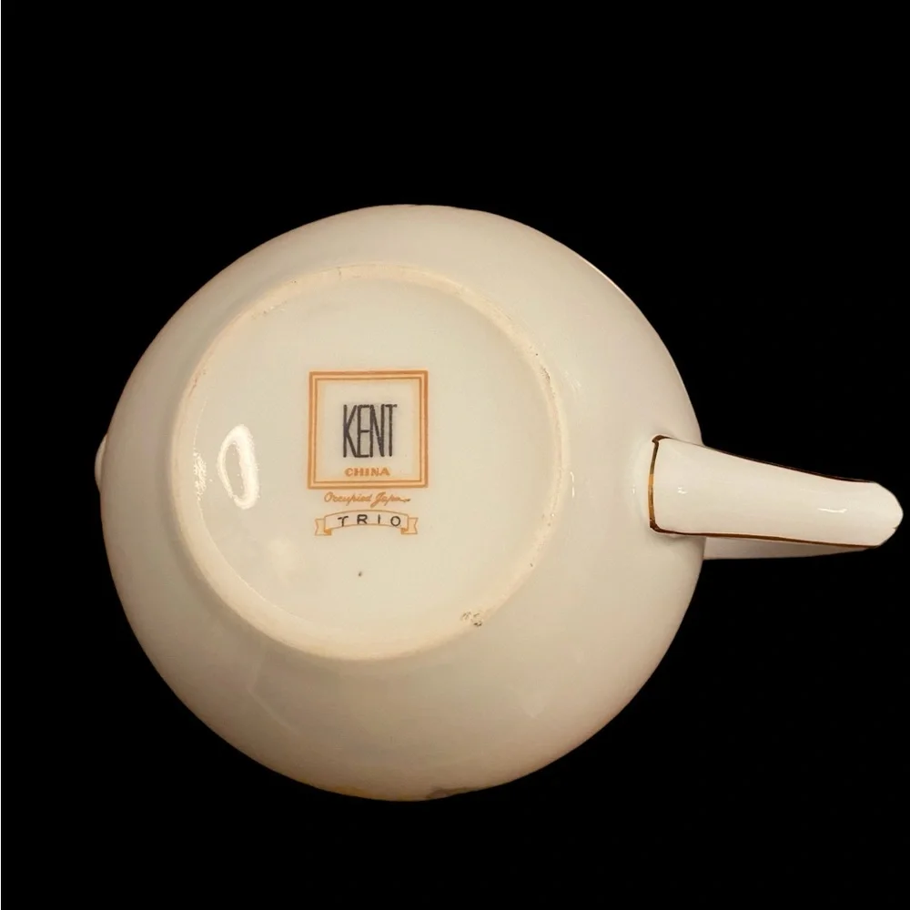 Vintage Kent China Trio Creamer Yellow Pink Roses Gold Trim Japan